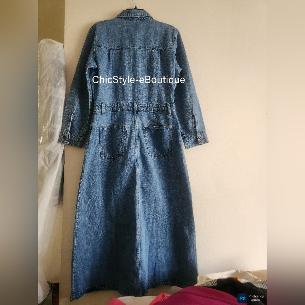 Zara Z1975 Women's Long Denim Dress 100% Cotton Mid-blue Nwt !! - Picture 14 of 15